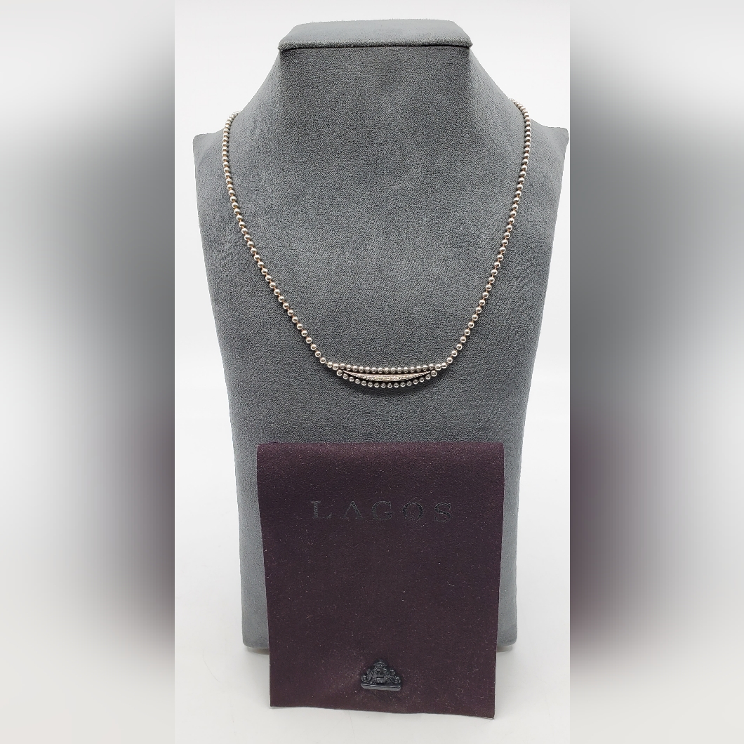 Lagos Cavier Spark Half Moon Necklace W/ Diamonds